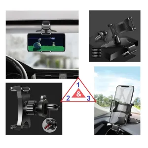 3 in 1 Car GPS Smartphone Holder: Dashboard / Visor Clamp   AC Grid Clip for FLY LIFE COMPACT 4G (2018) - Black