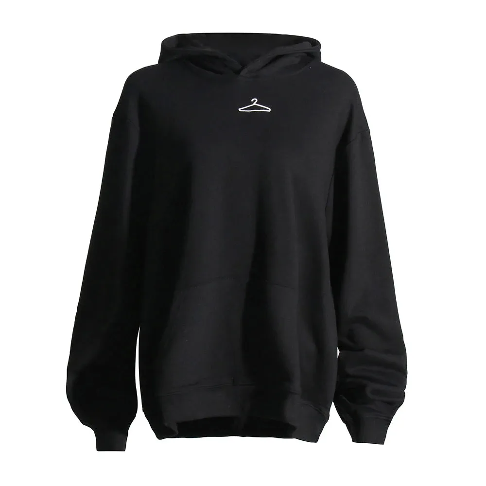 Black Loose Sweatshirt For Women Hooded Collar Long Sleeve Casual Solid Sweatshirts Female Clothes Fashion New 2022