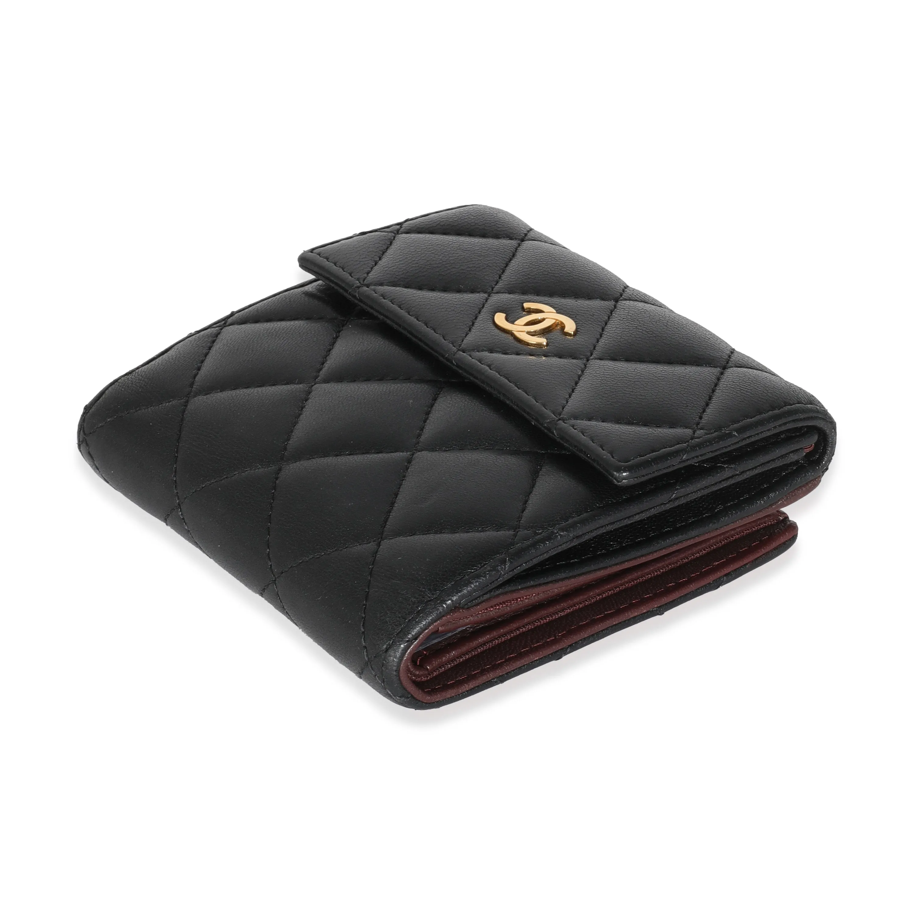 Black Quilted Lambskin Compact Wallet