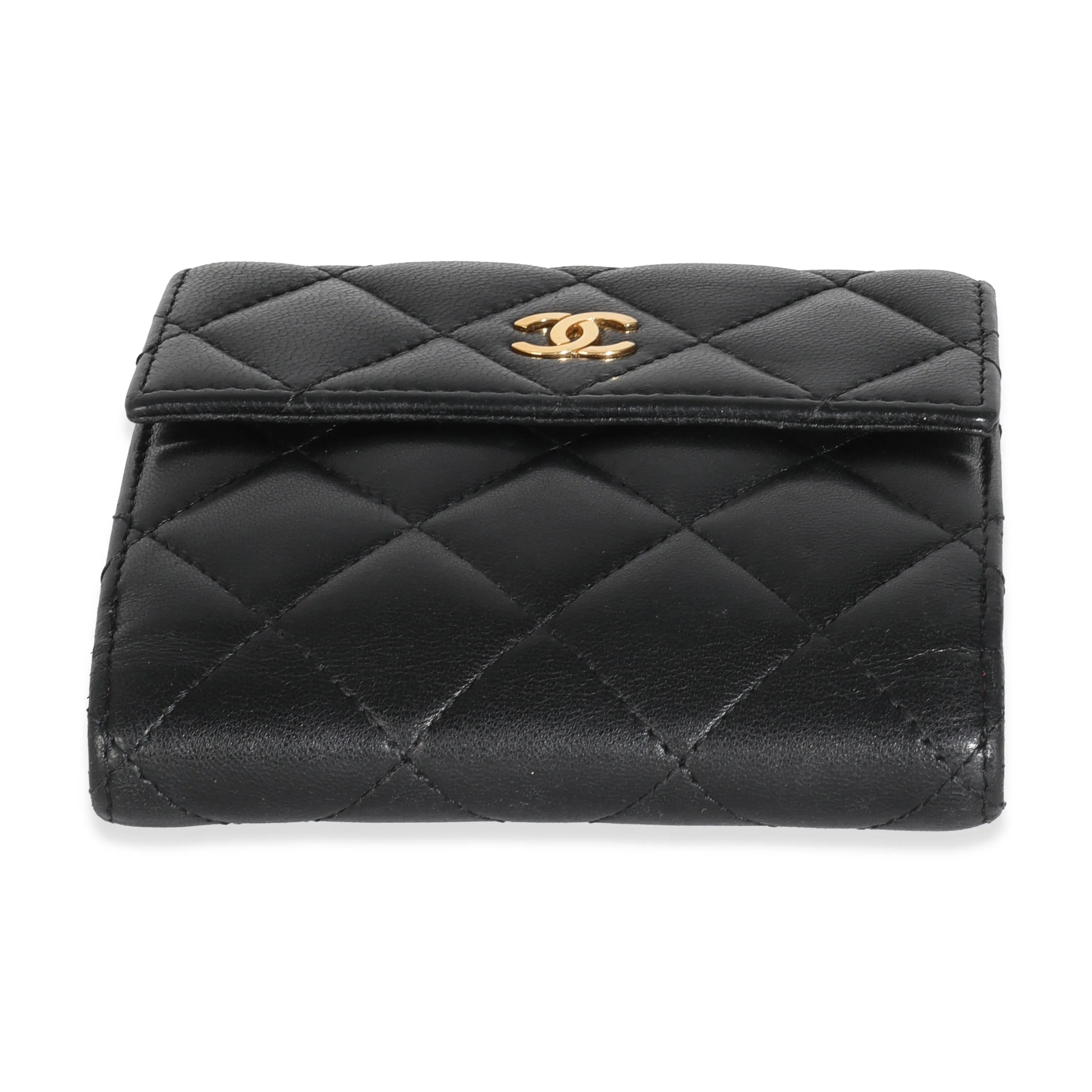 Black Quilted Lambskin Compact Wallet