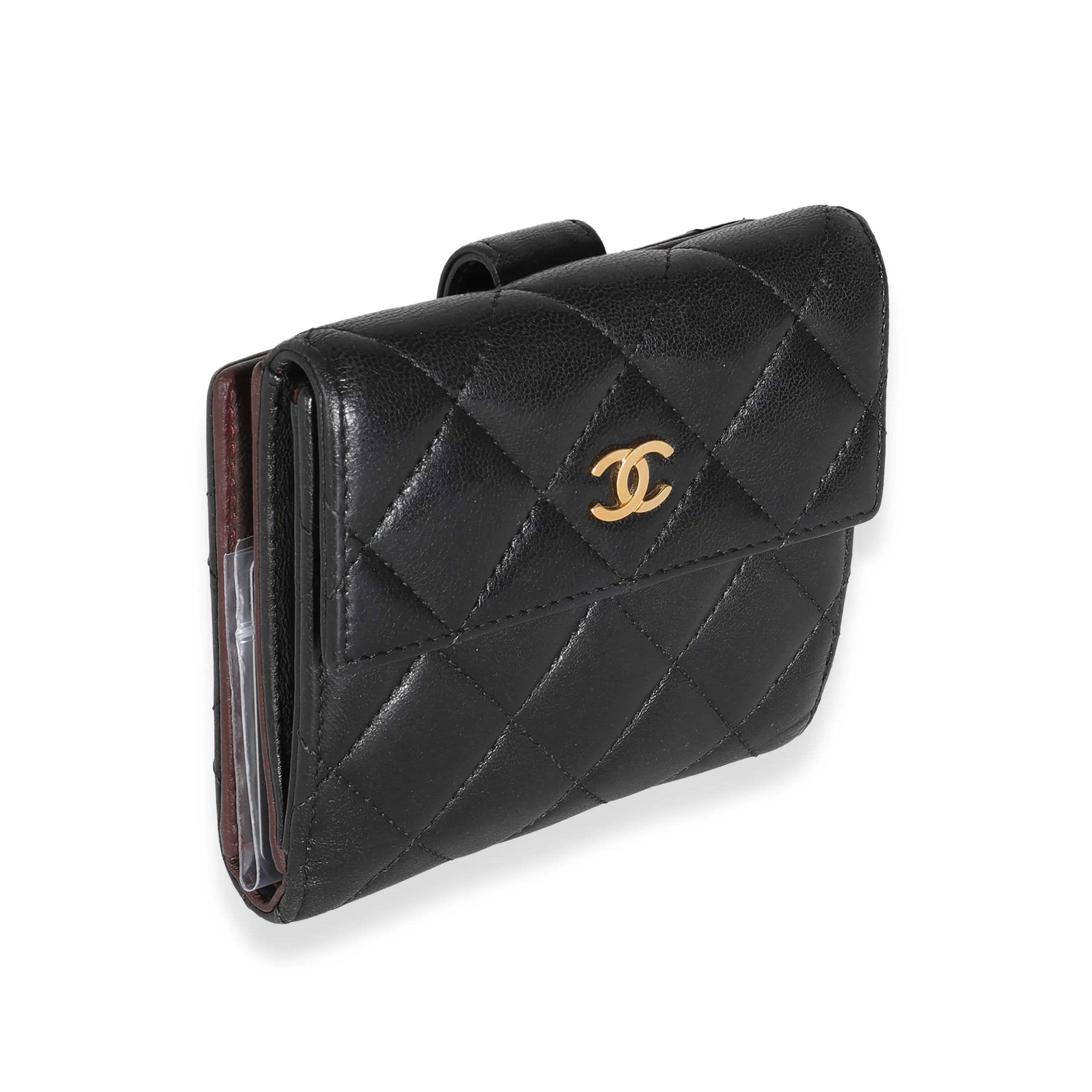 Black Quilted Lambskin Compact Wallet