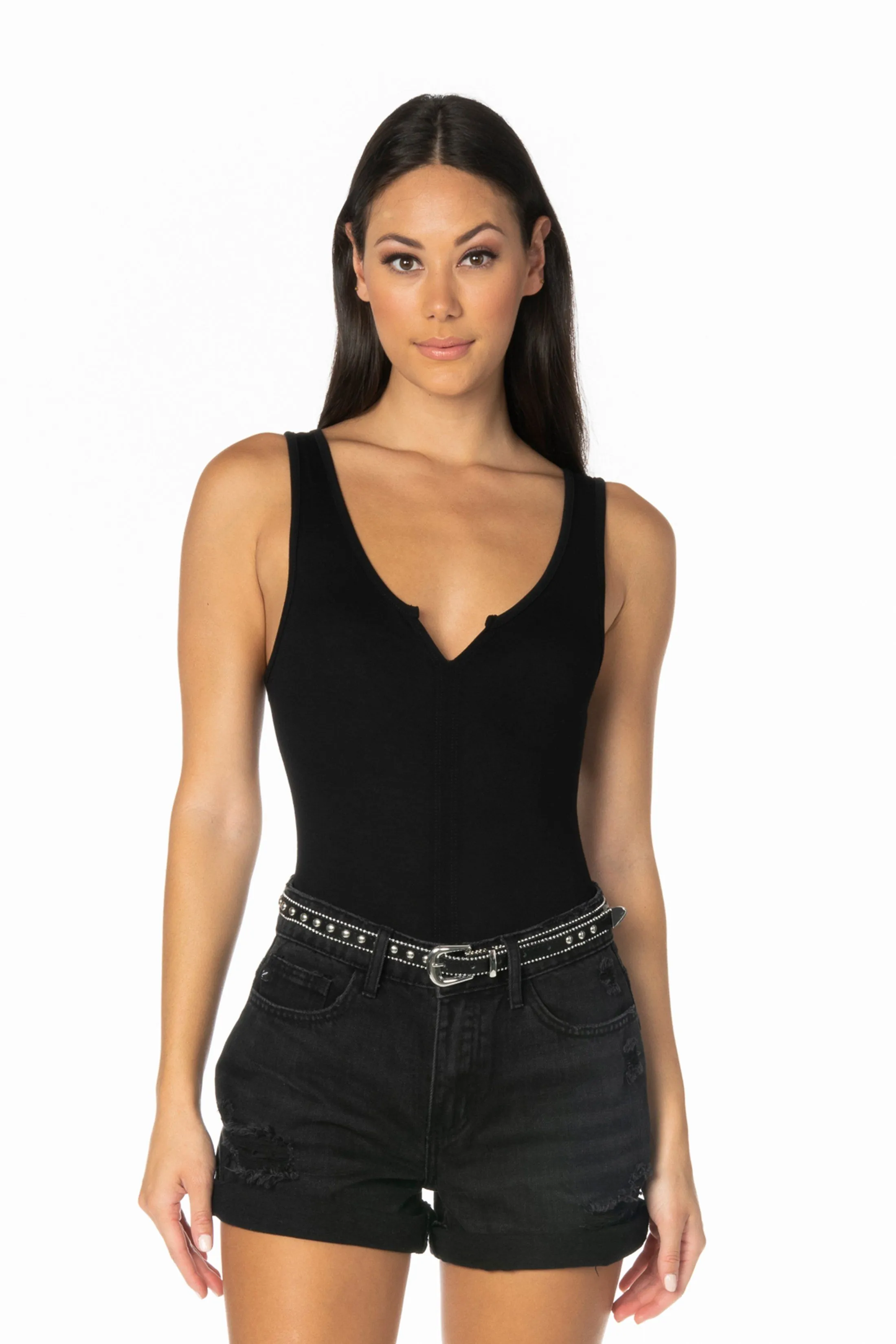 Black Tank V Notch Bodysuit