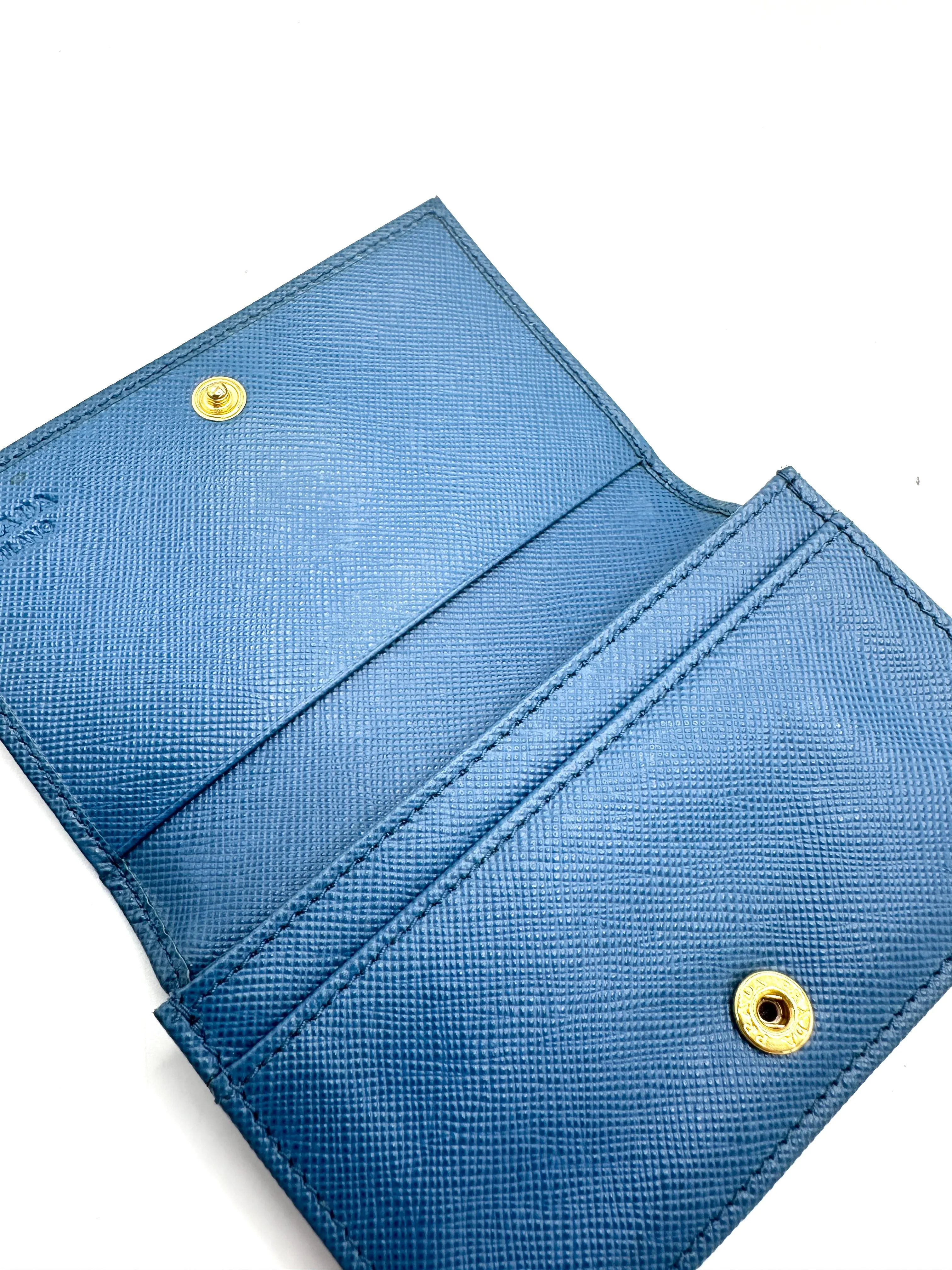 Blue Saffiano Compact Flap Wallet