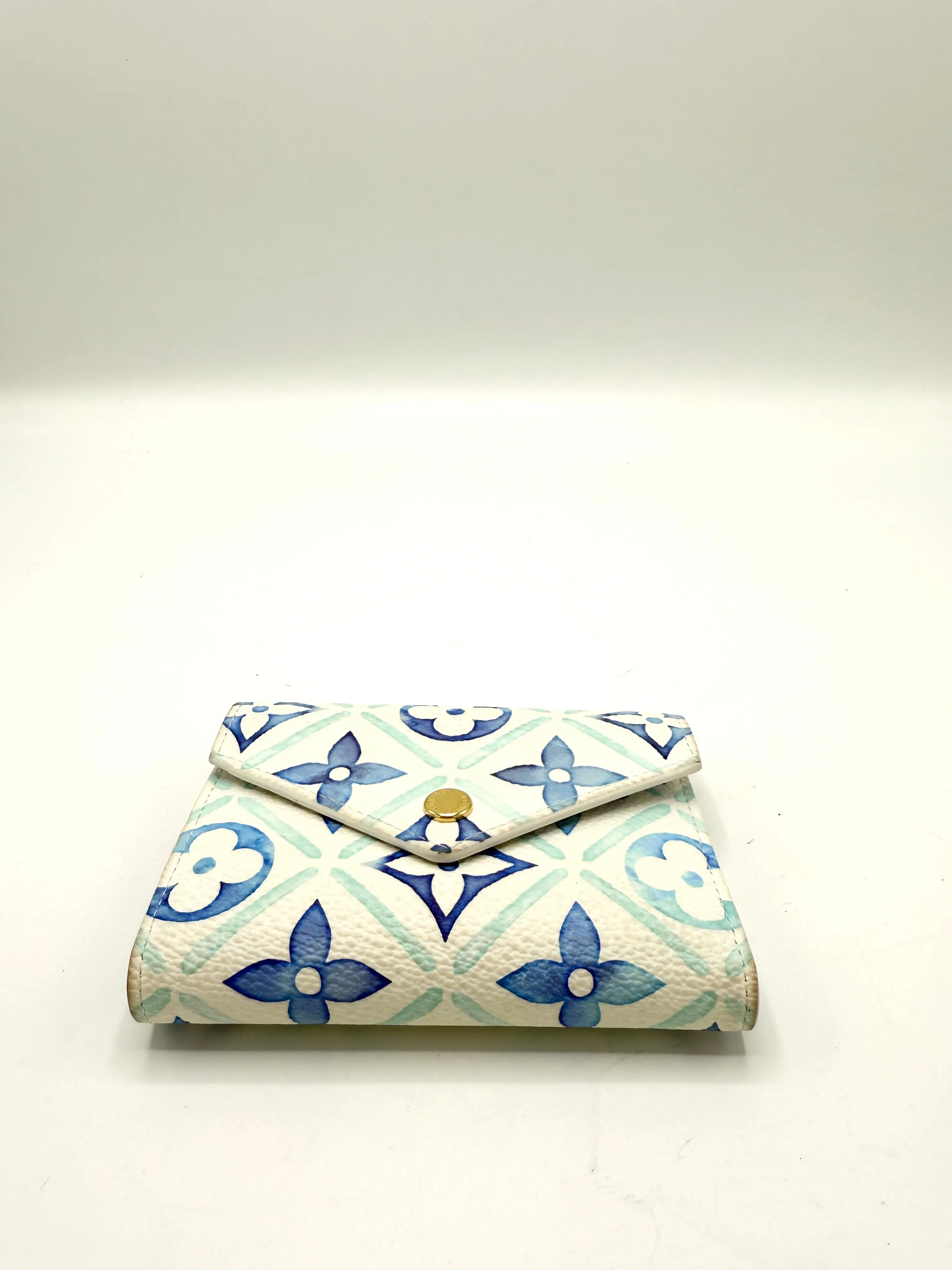 Blue Watercolor Monogram Compact Wallet