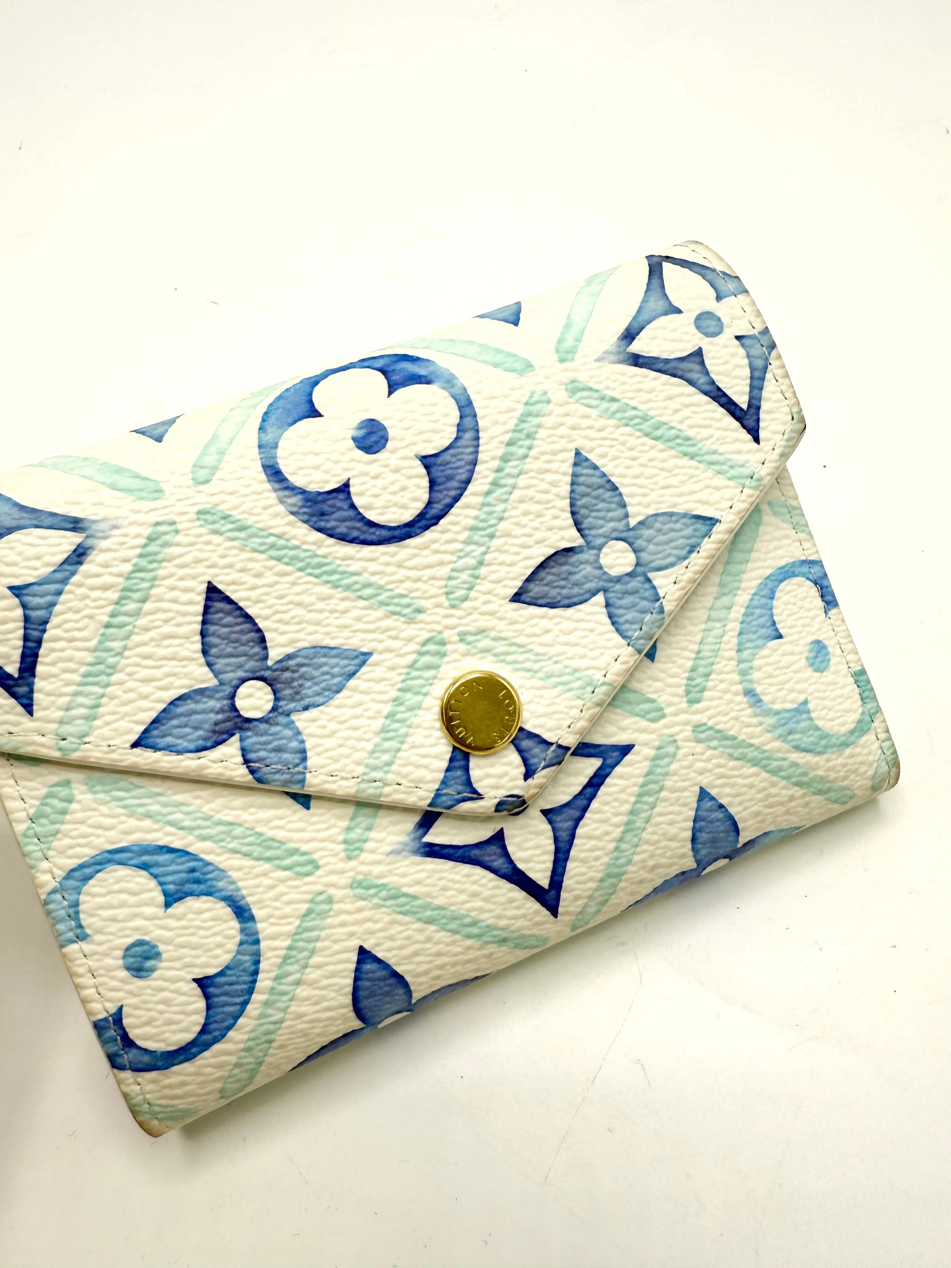 Blue Watercolor Monogram Compact Wallet