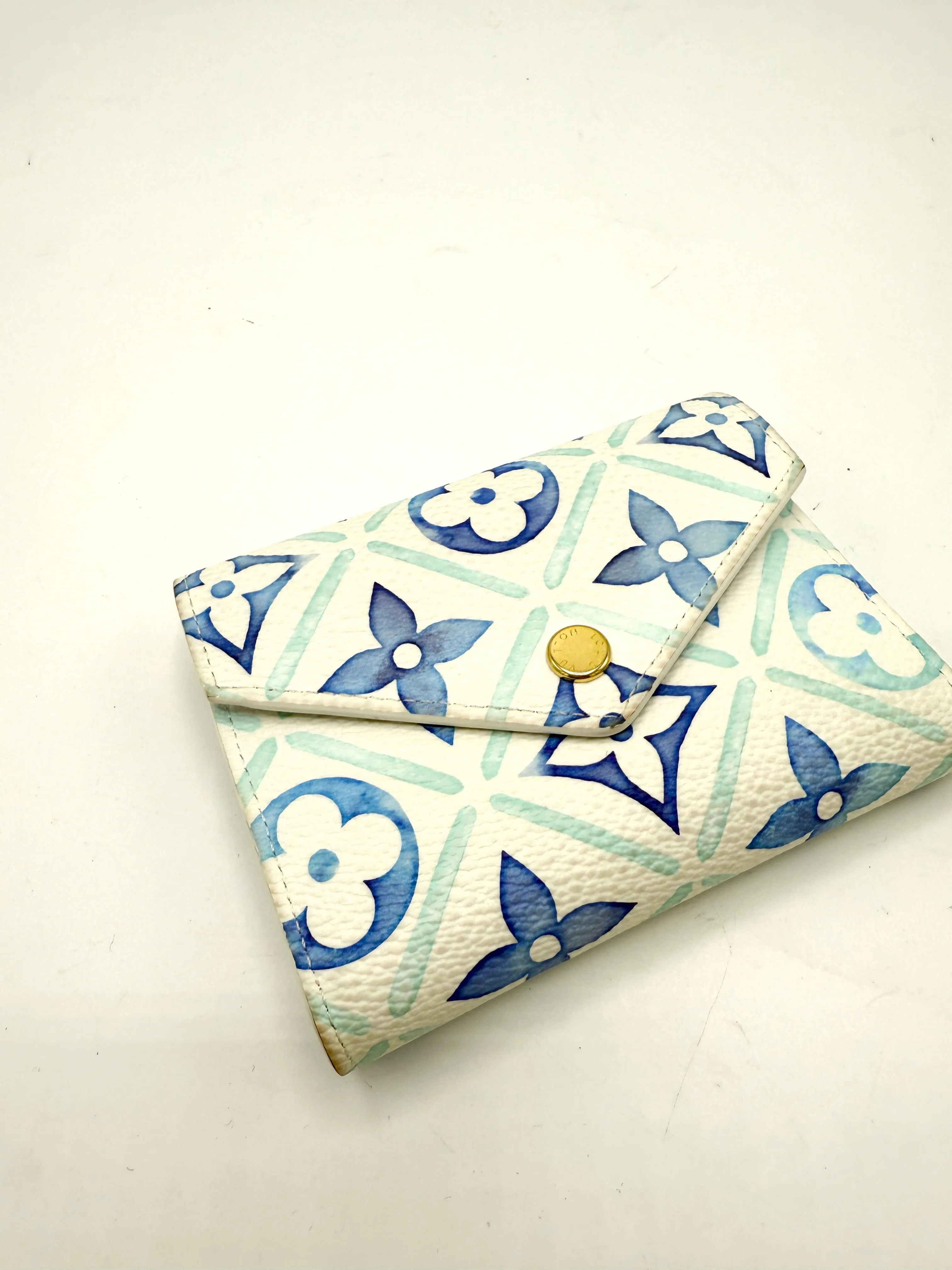 Blue Watercolor Monogram Compact Wallet