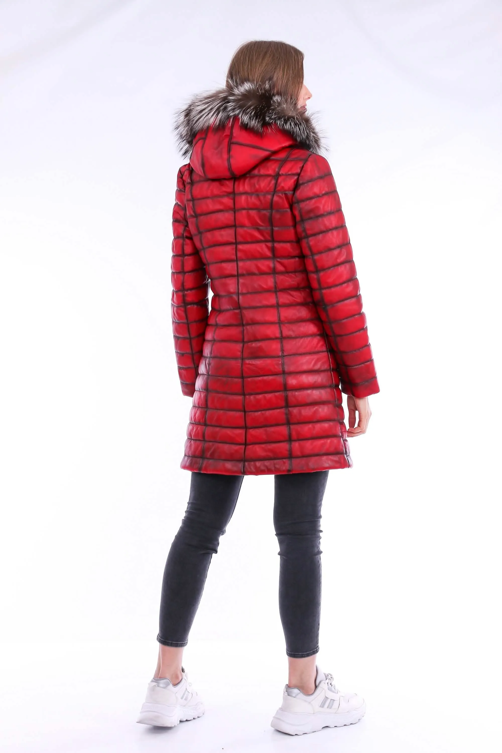 Chic Red Leather Trench Coat with Detachable Hood for Effortless Style