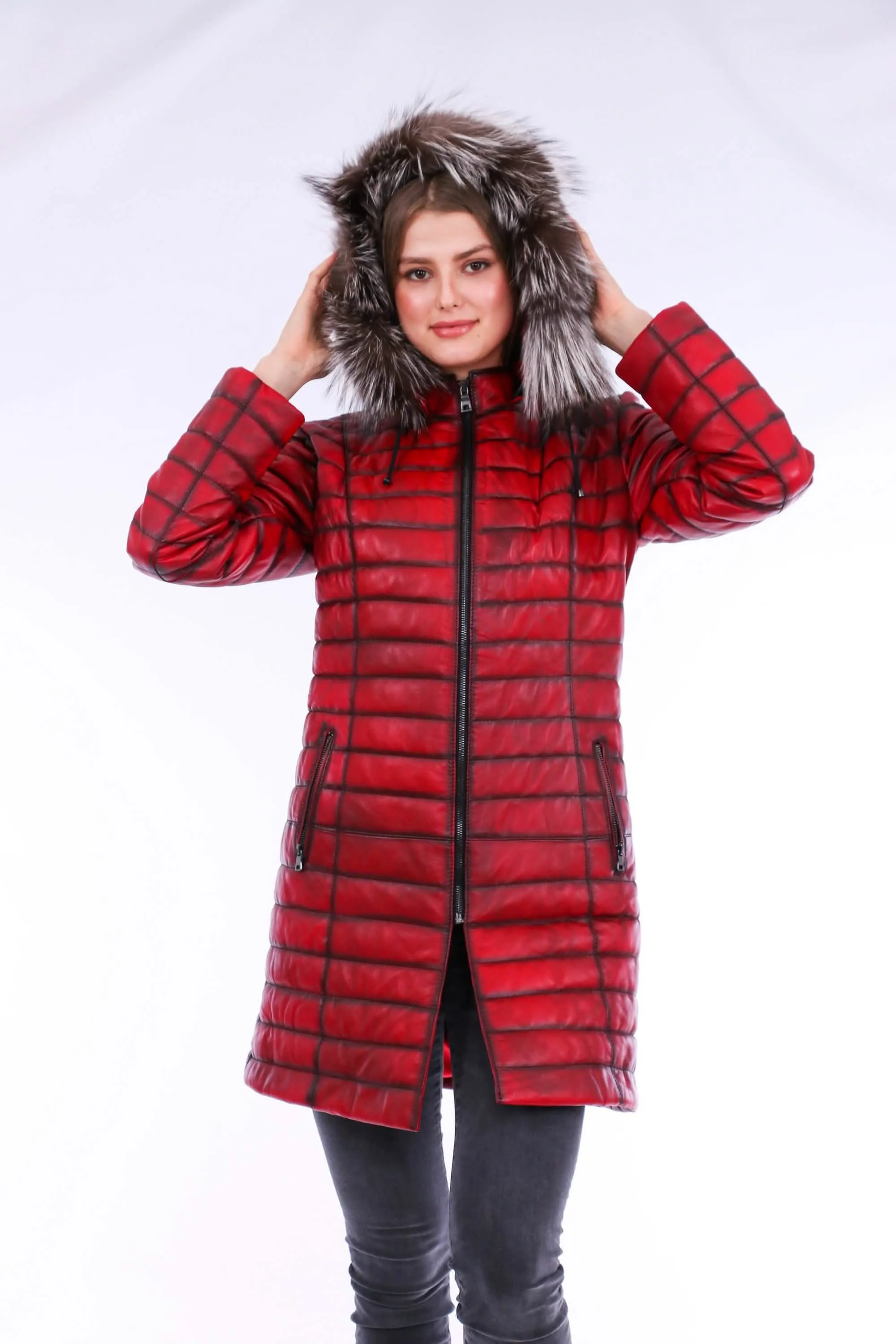 Chic Red Leather Trench Coat with Detachable Hood for Effortless Style