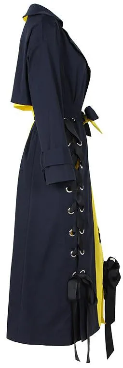 Color-Block Lace-Up Trench Coat