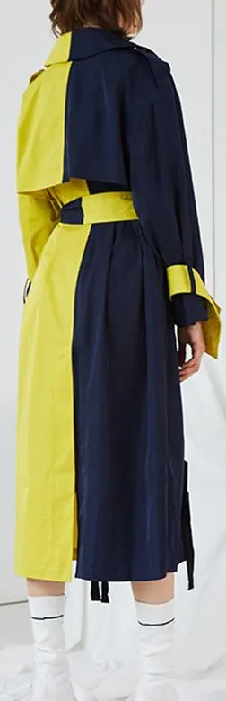 Color-Block Lace-Up Trench Coat