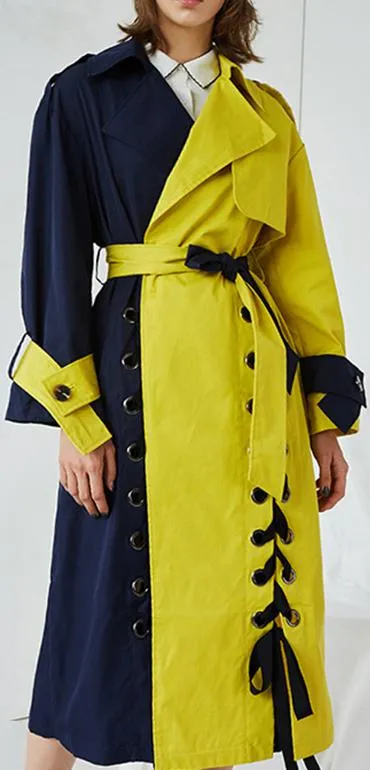 Color-Block Lace-Up Trench Coat