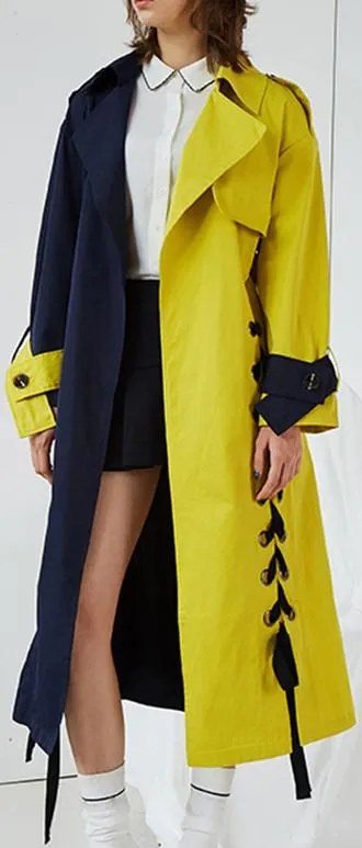Color-Block Lace-Up Trench Coat