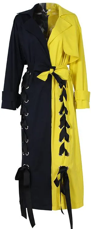 Color-Block Lace-Up Trench Coat