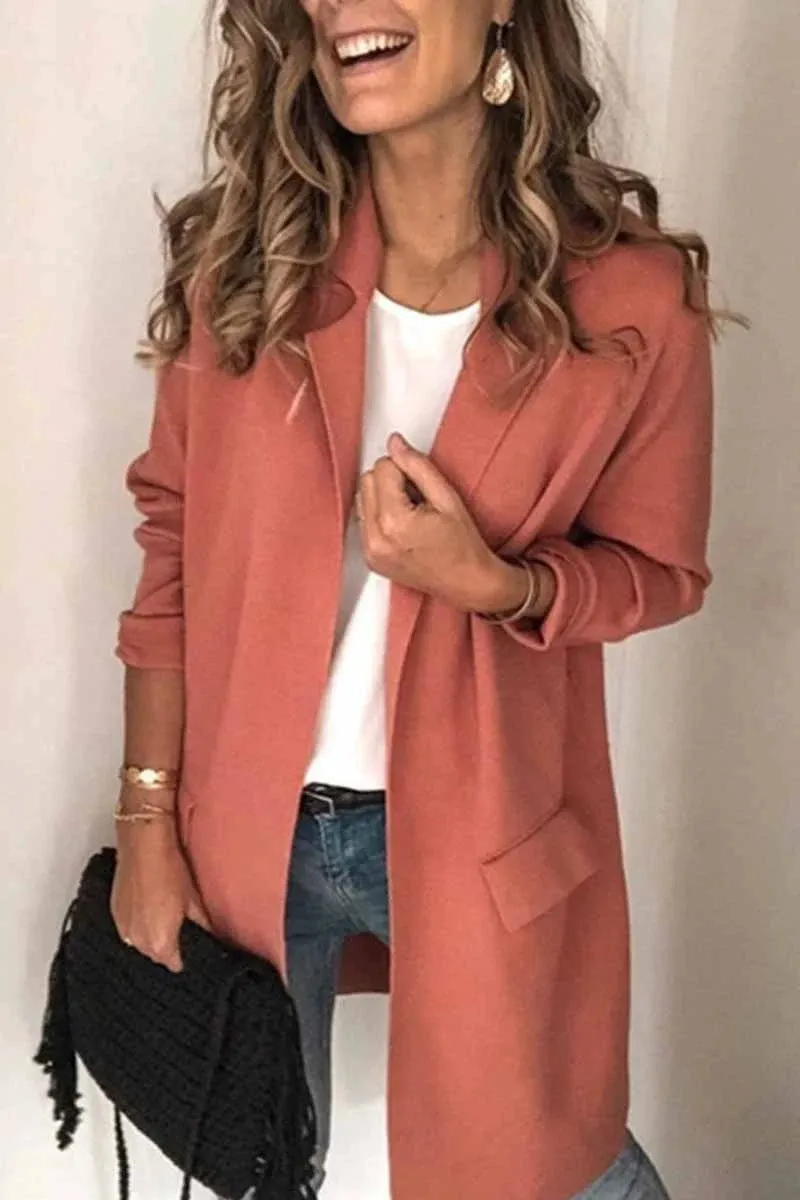 Dunnmall Casual Solid Color Long Sleeve Blazer