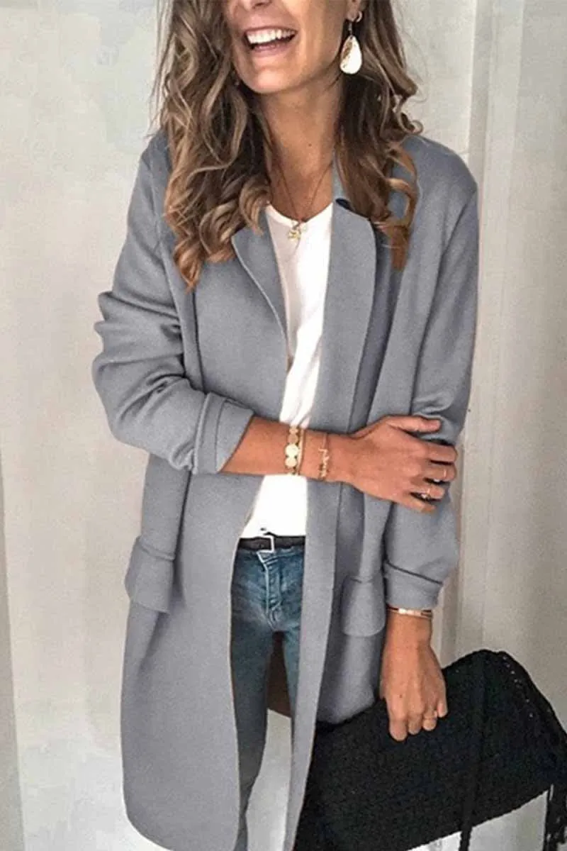 Dunnmall Casual Solid Color Long Sleeve Blazer