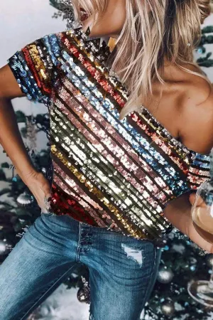 Dunnmall Fashion Sequined Off-The-Shoulder Top (with lining)