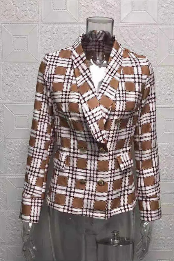Dunnmall Fashion Slim Plaid Printed Design Coat