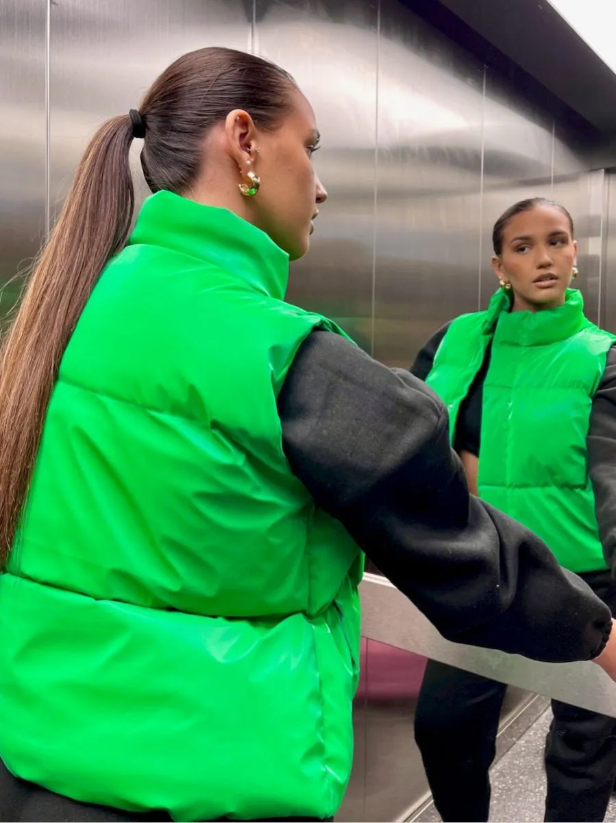 Gabi PU Flex Padded Gilet In Green