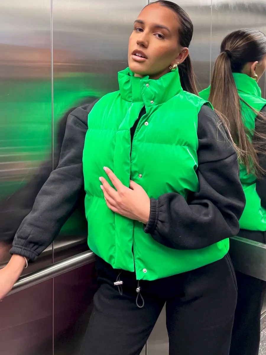 Gabi PU Flex Padded Gilet In Green