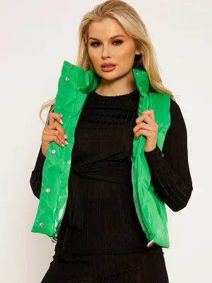 Gabi PU Flex Padded Gilet In Green