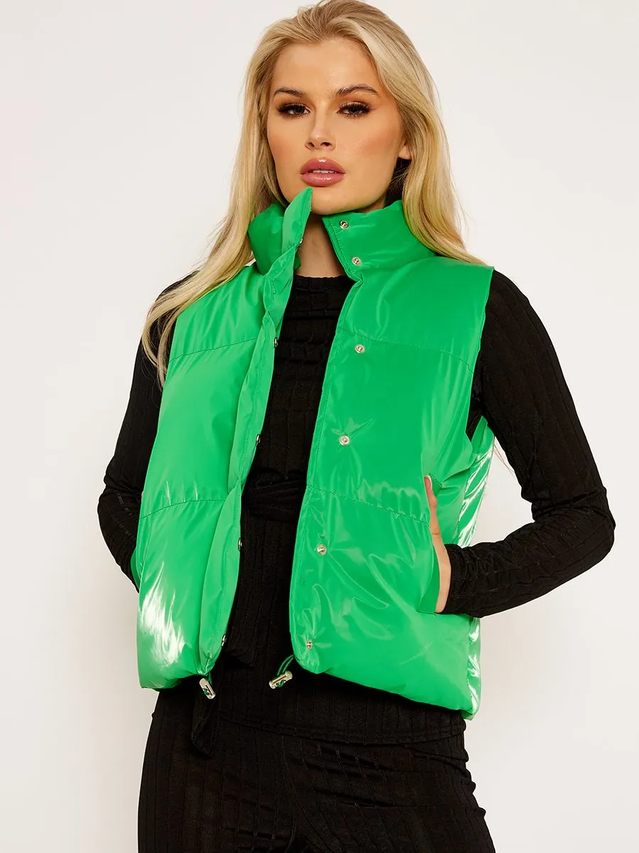 Gabi PU Flex Padded Gilet In Green