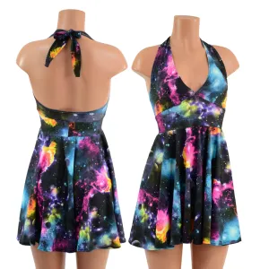 Galaxy UV Glow Halter Skater Dress