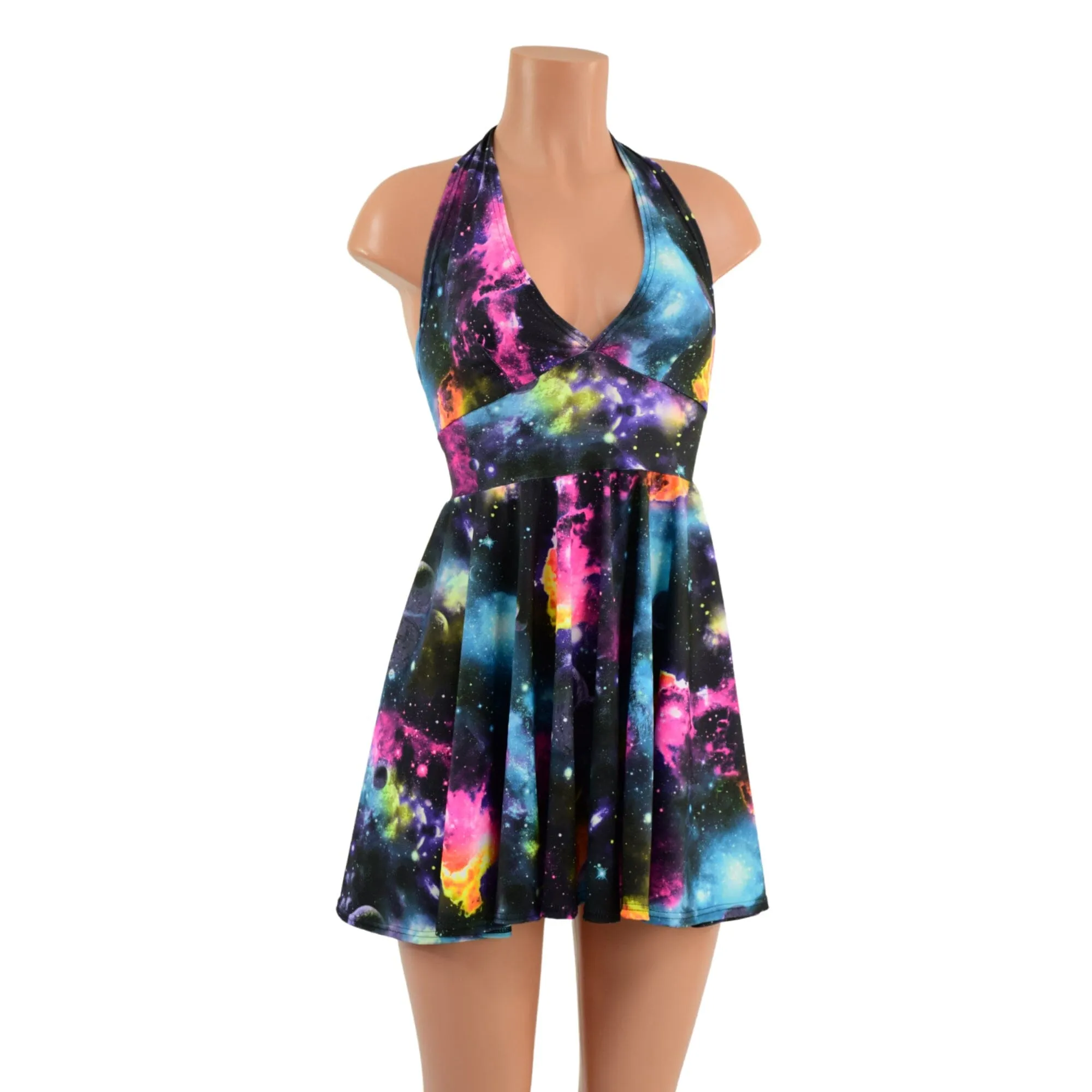 Galaxy UV Glow Halter Skater Dress