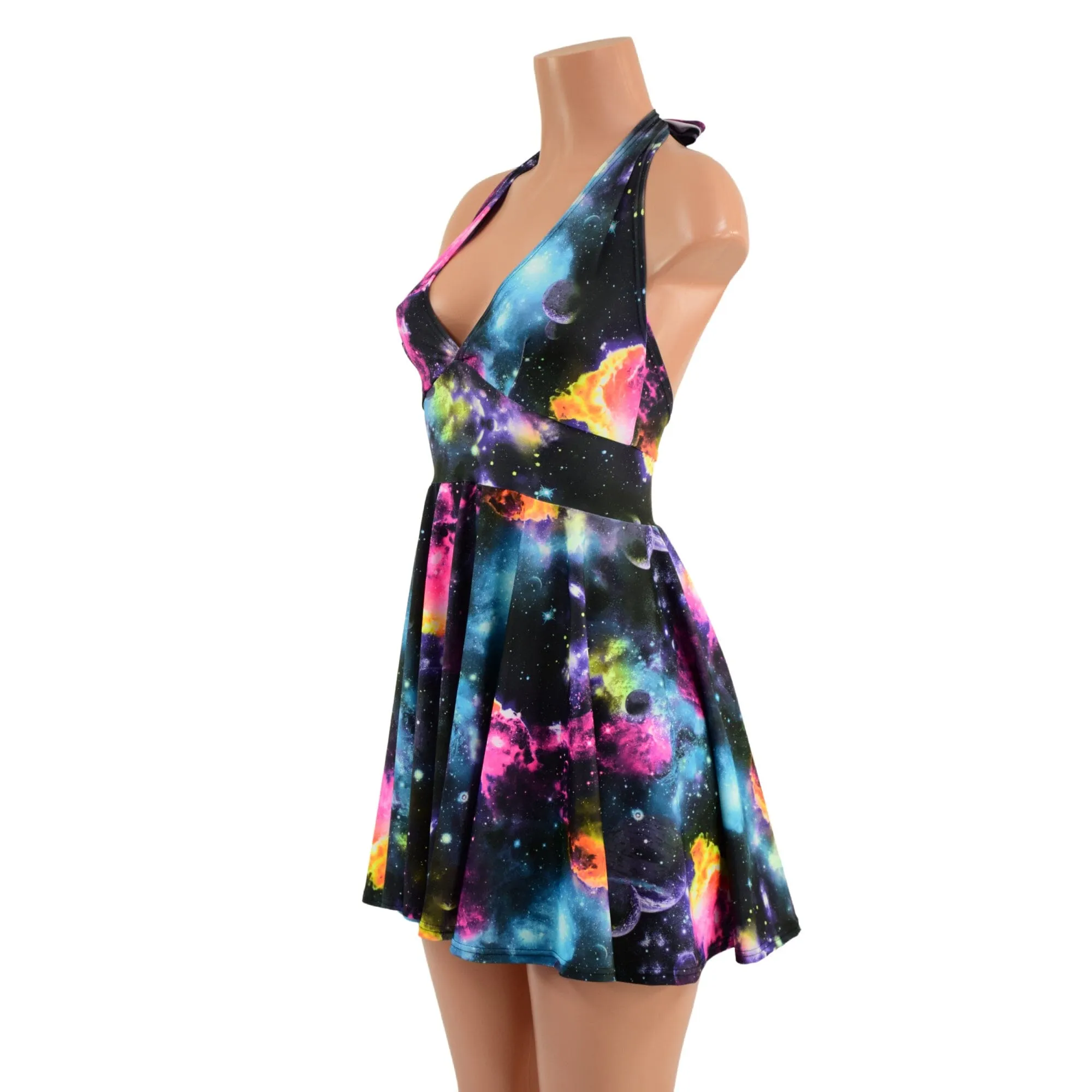 Galaxy UV Glow Halter Skater Dress