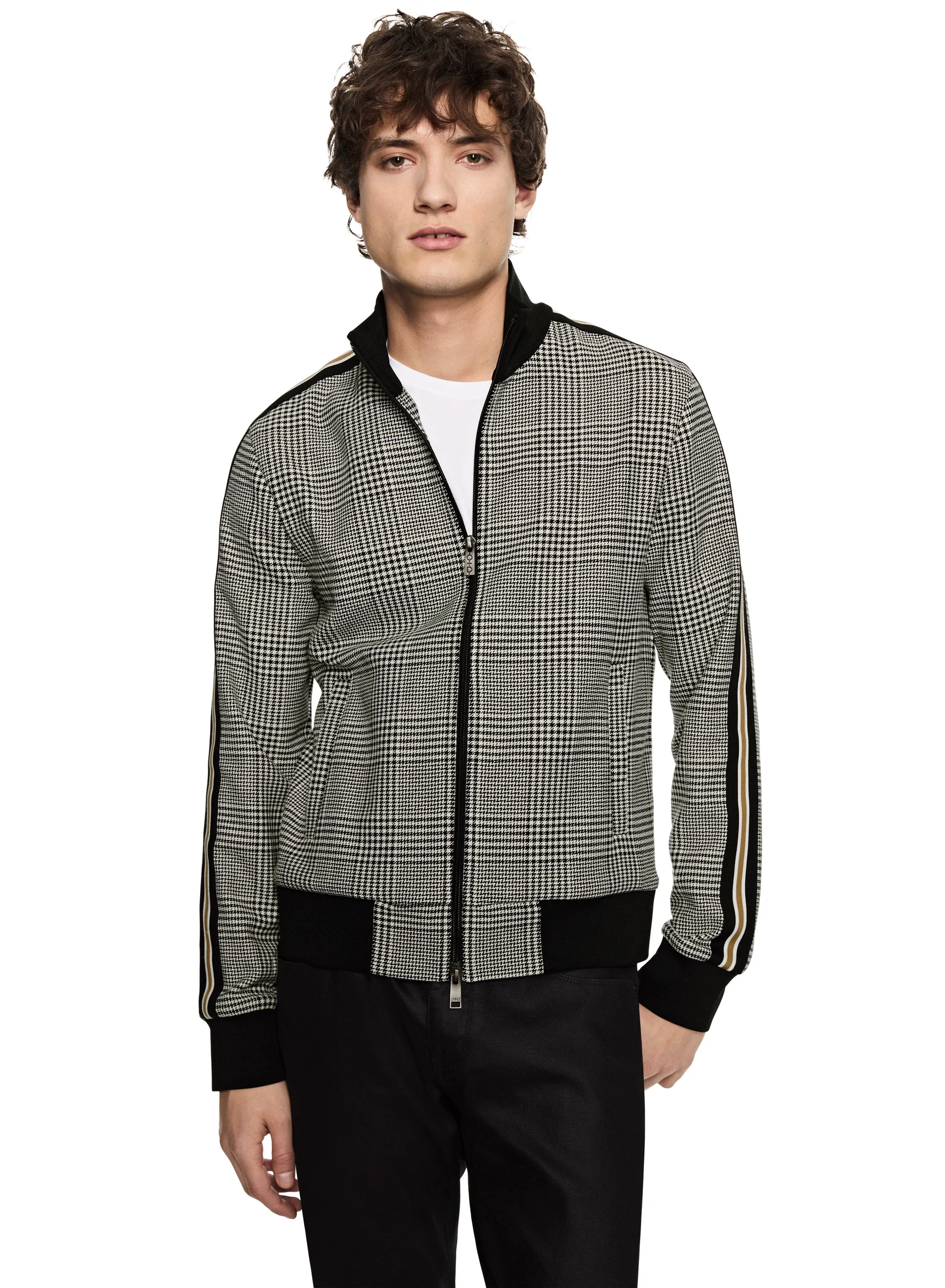 Glen Plaid Track Jacket With Side Tape Detail (Black Multi)