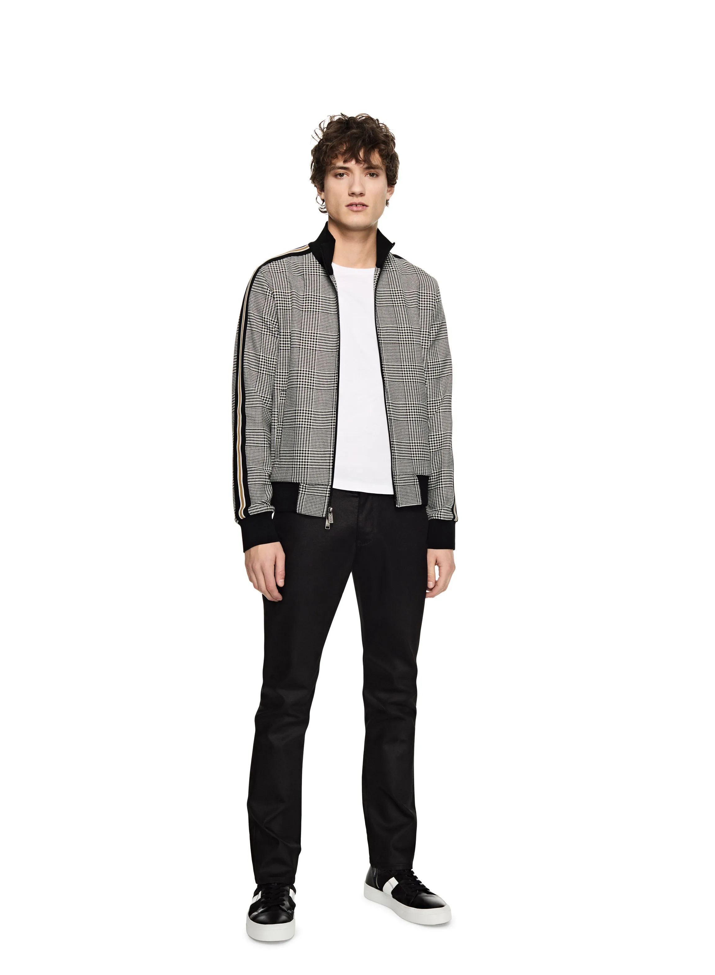 Glen Plaid Track Jacket With Side Tape Detail (Black Multi)