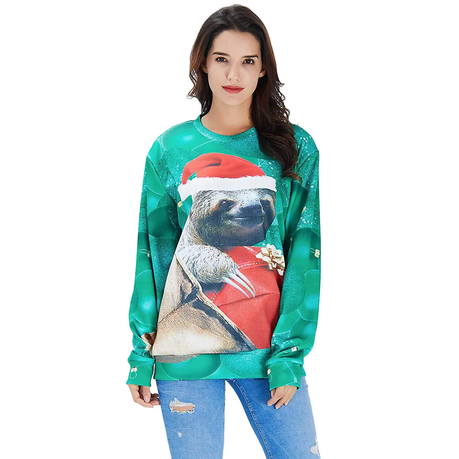 Green Sloth Hat Ugly Christmas Sweater