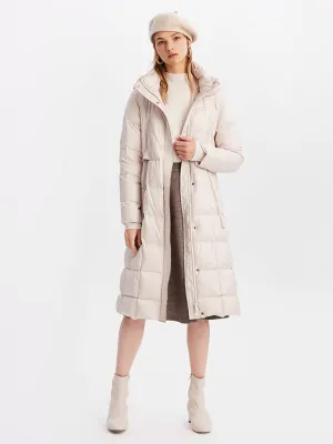 Hooded Pleated Long Goose Gown Coat