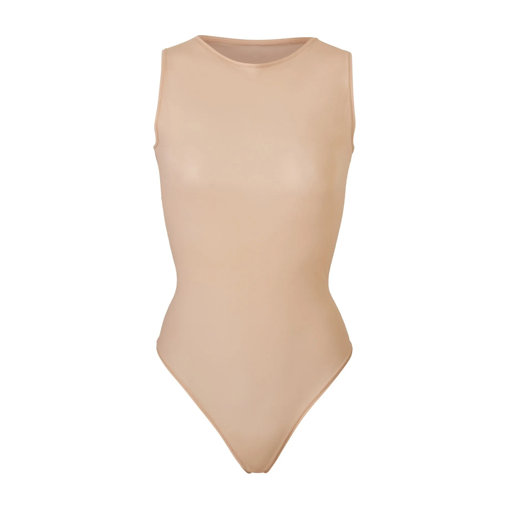 JELLY SHEER CREW NECK BODYSUIT | CLAY