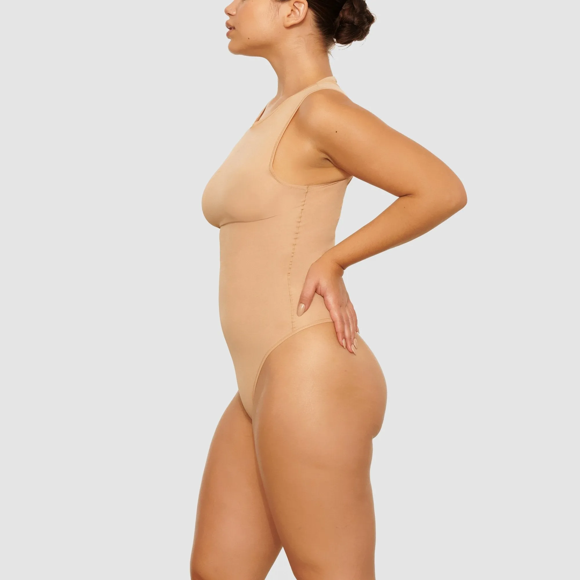 JELLY SHEER CREW NECK BODYSUIT | CLAY