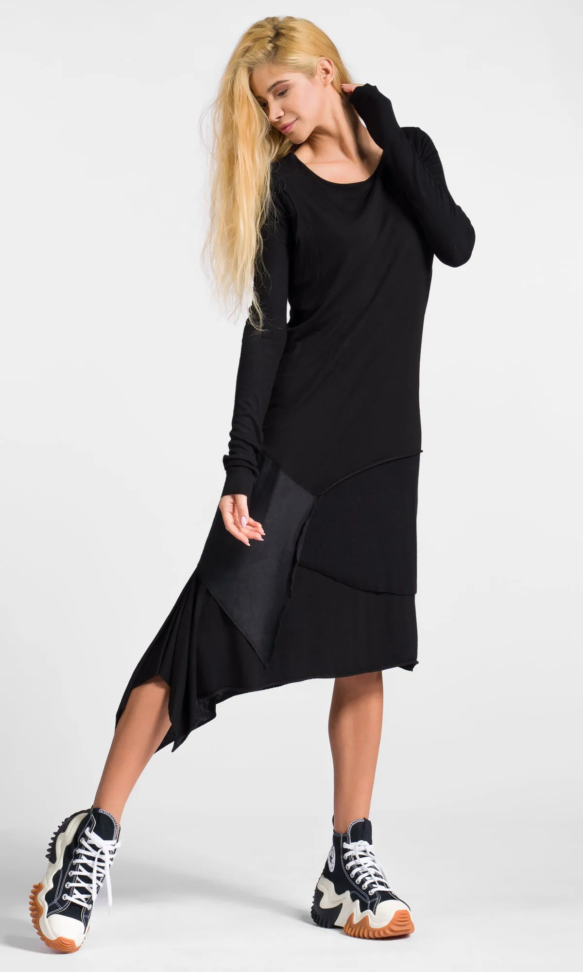 Mixed Fabric Layered Dress