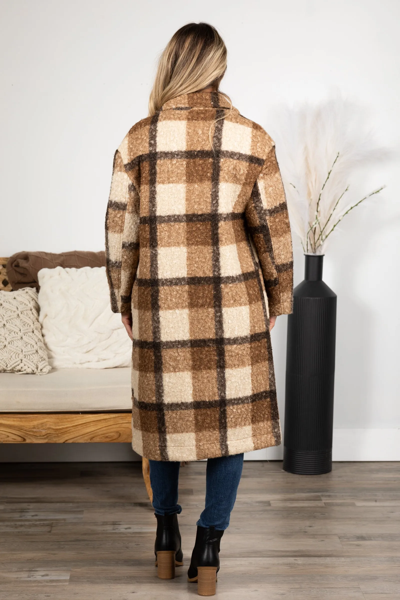 Oversized Plaid Soft Fuzzy Button Down Coat