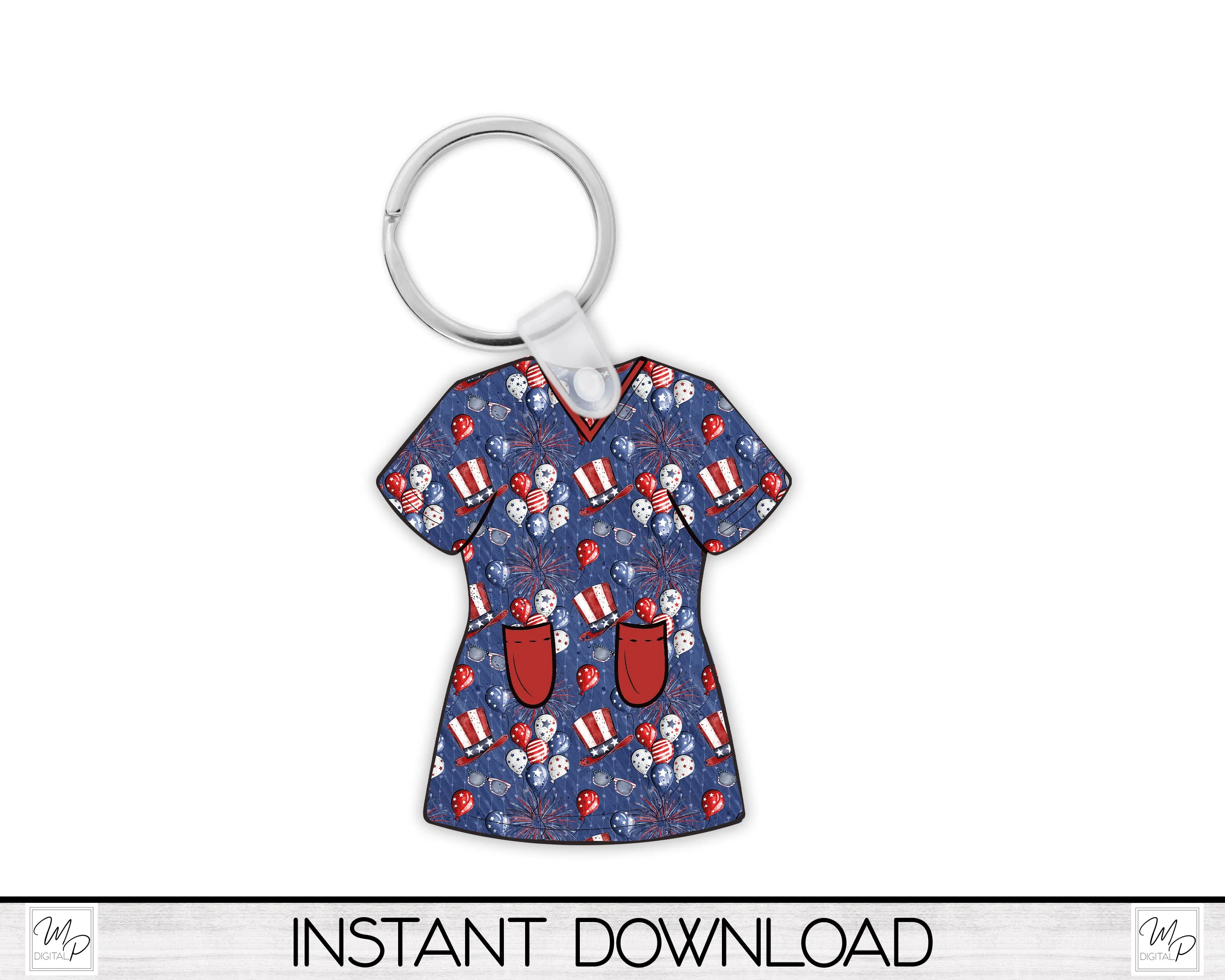 Patriotic July 4th Nurse Scrubs PNG Design for Sublimation, Earrings, Keychain, Signs, Digital Download