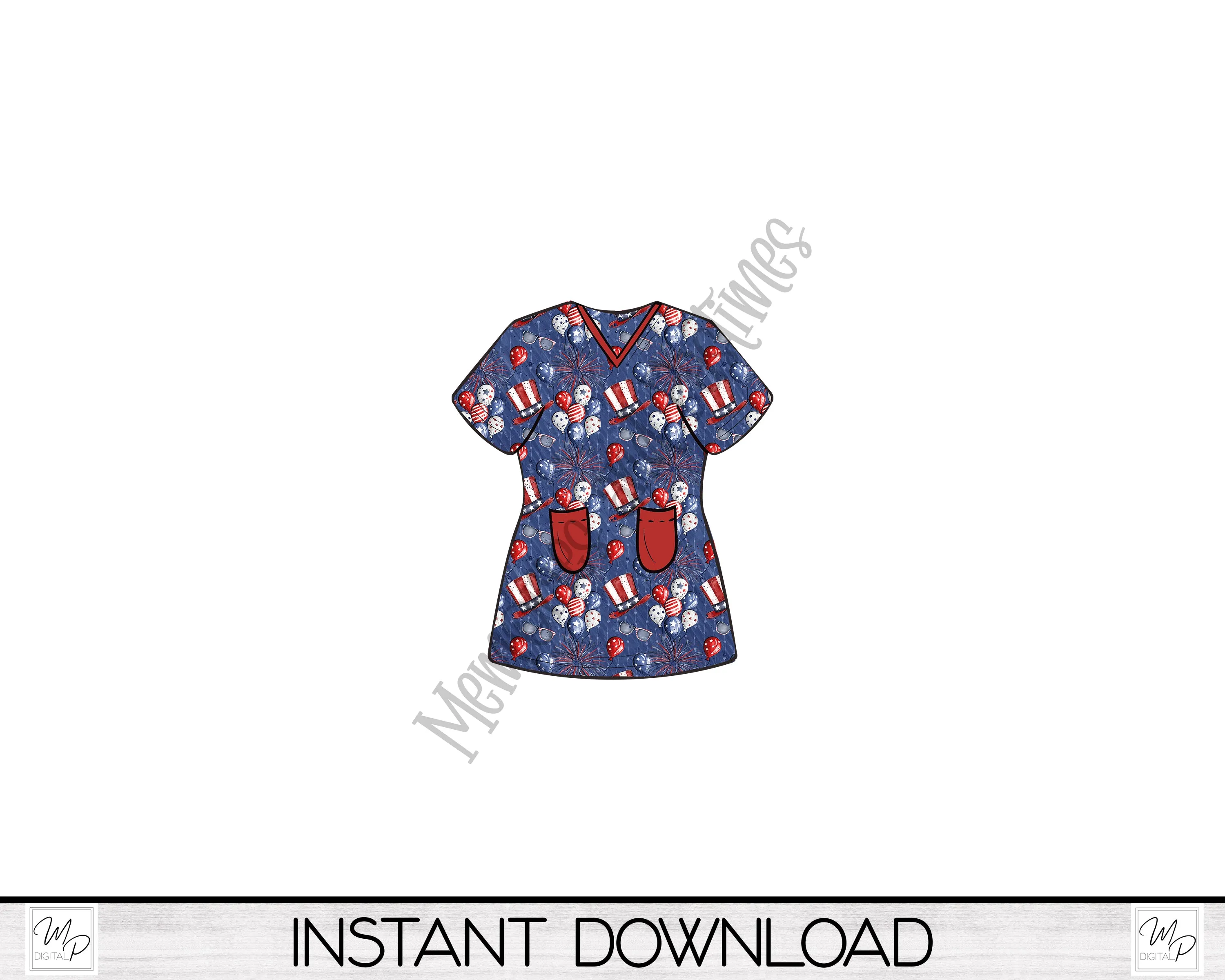 Patriotic July 4th Nurse Scrubs PNG Design for Sublimation, Earrings, Keychain, Signs, Digital Download
