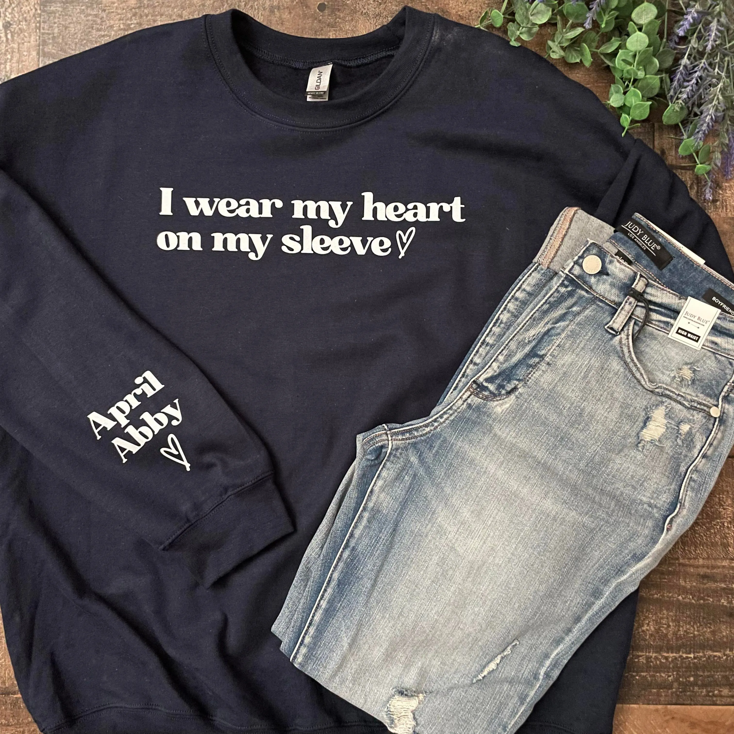 Personalized Heart on my Sleeve Mom Grandma Love Sweatshirt