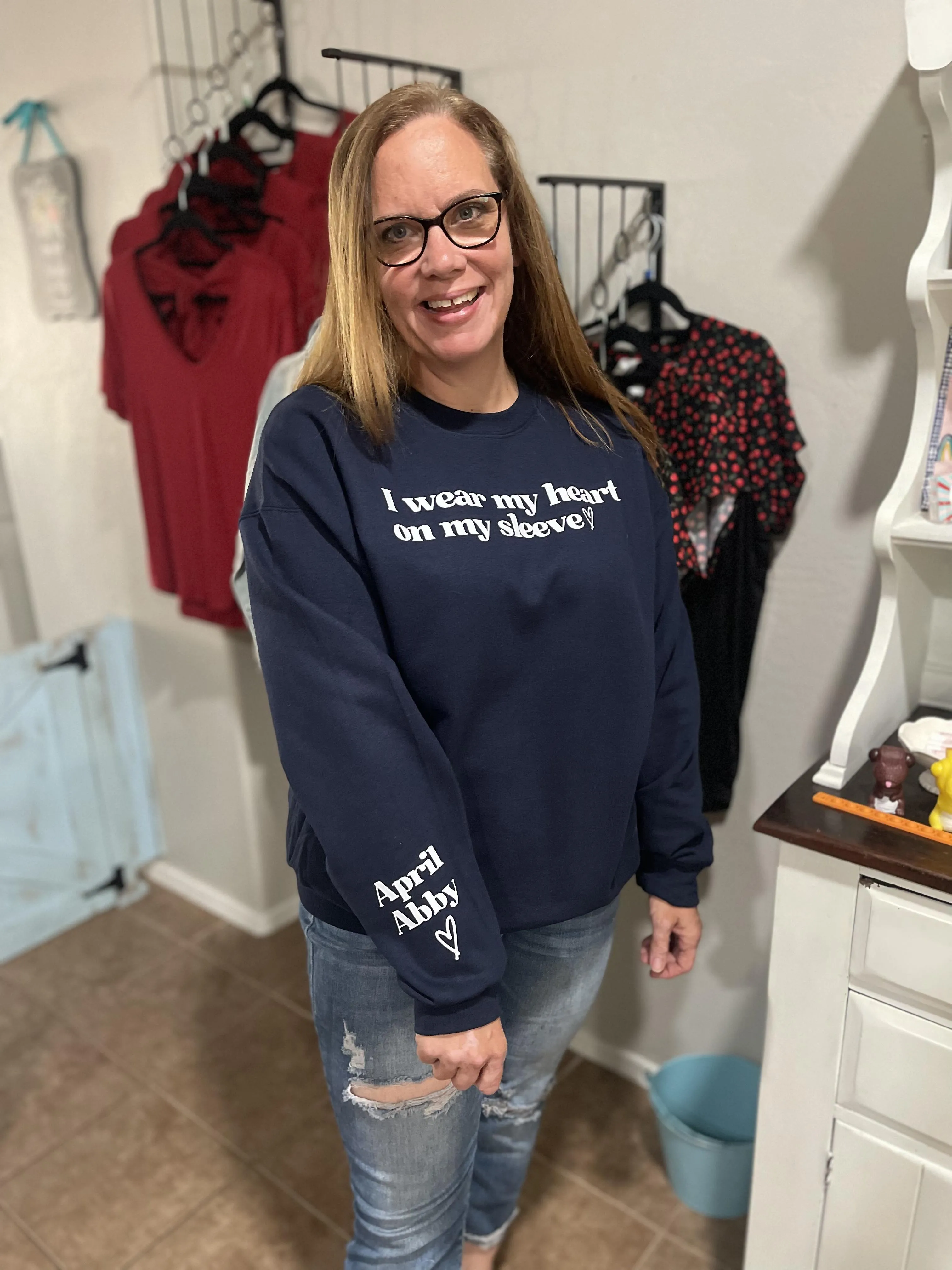 Personalized Heart on my Sleeve Mom Grandma Love Sweatshirt