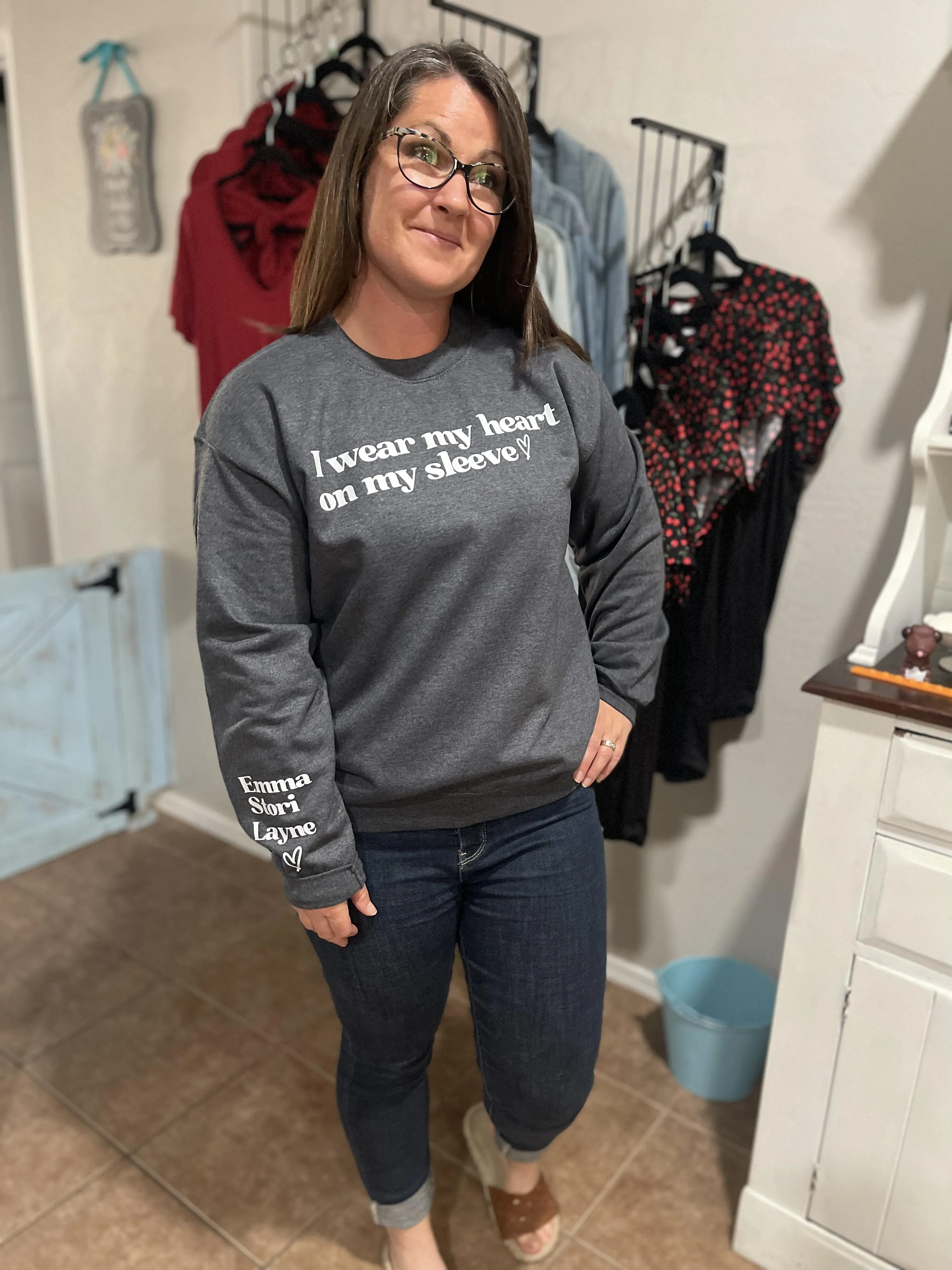 Personalized Heart on my Sleeve Mom Grandma Love Sweatshirt