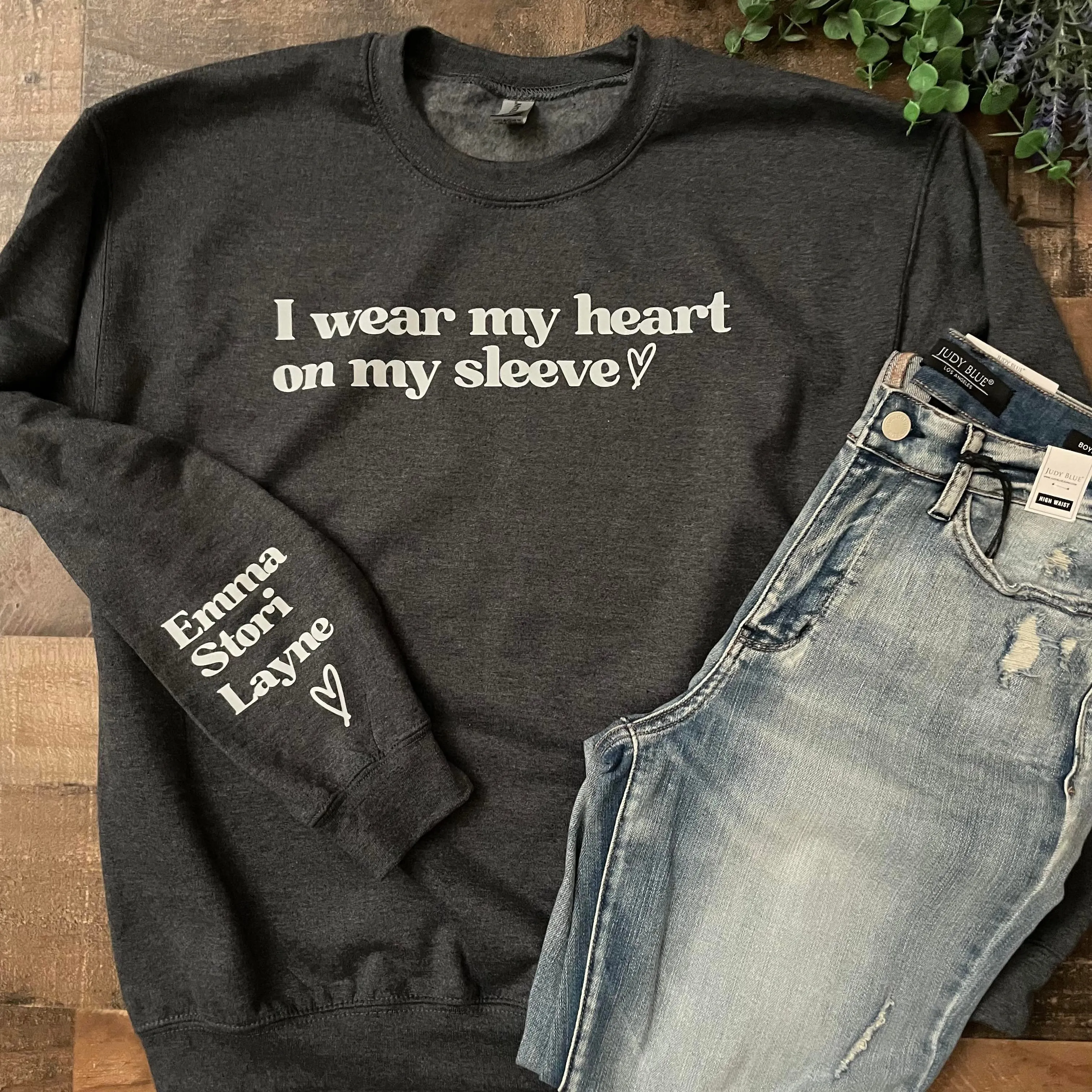 Personalized Heart on my Sleeve Mom Grandma Love Sweatshirt
