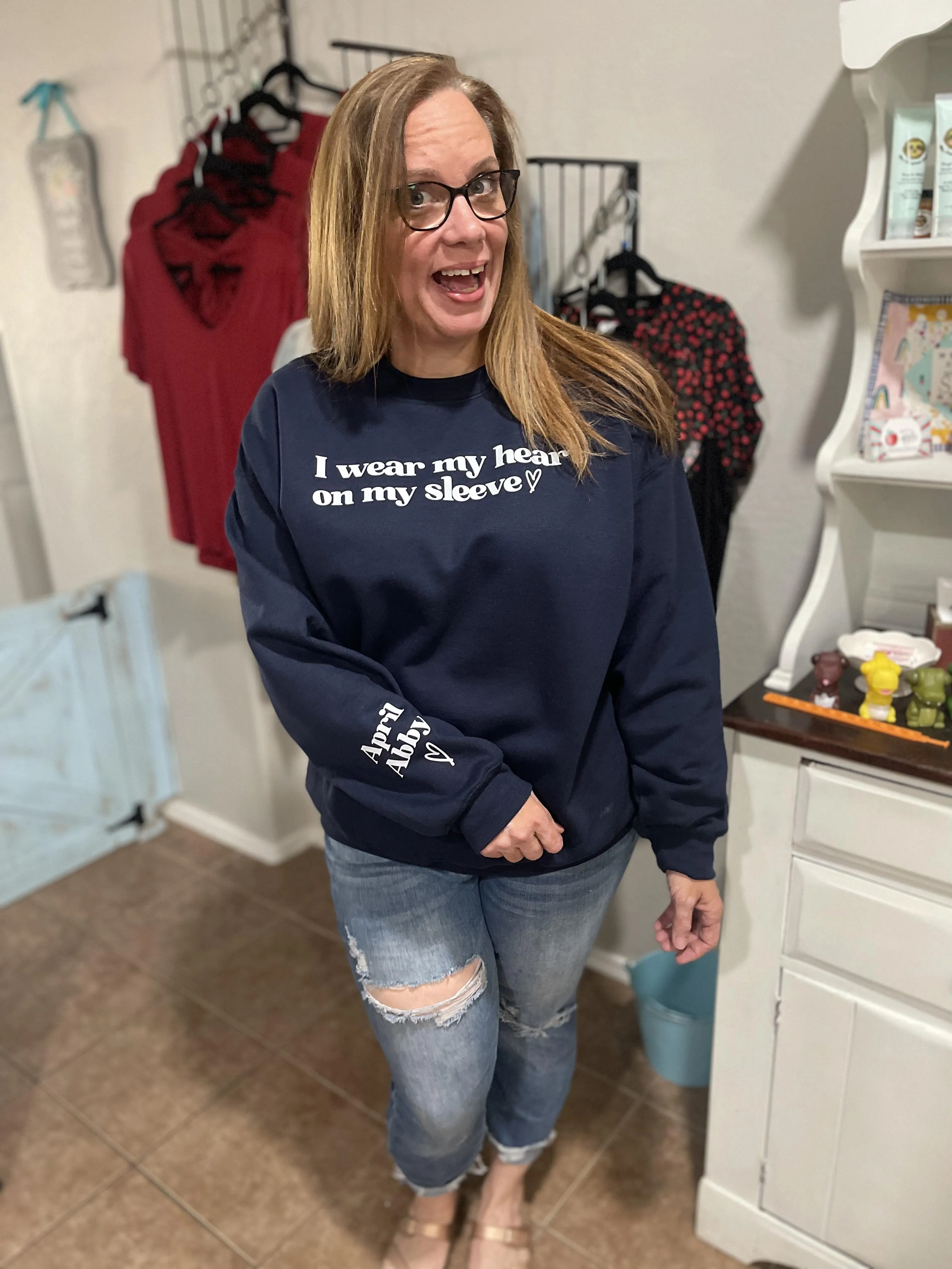 Personalized Heart on my Sleeve Mom Grandma Love Sweatshirt