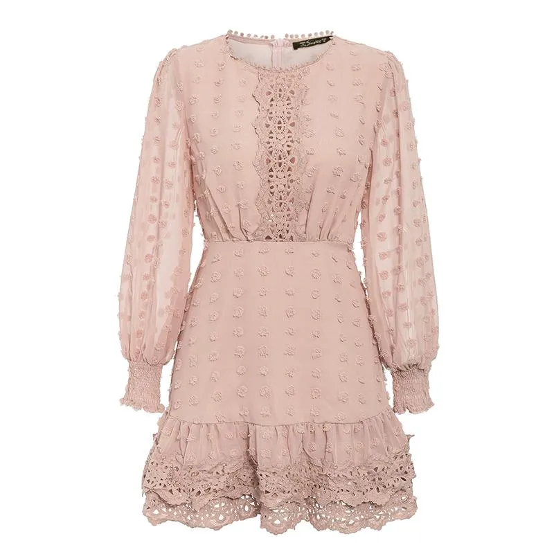 Pink or White Chiffon Dress  Long Sleeve Lace Dress
