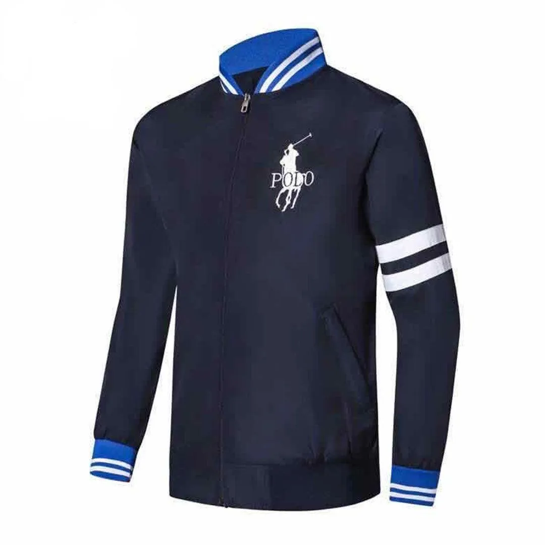 Prl Double White Strap Hand Design Navy Blue Jacket Tracksuit