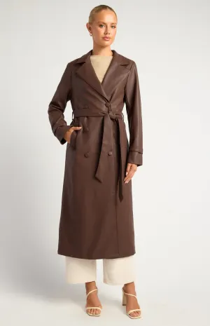Ravenna Faux Leather Trench Coat - Dark Chocolate
