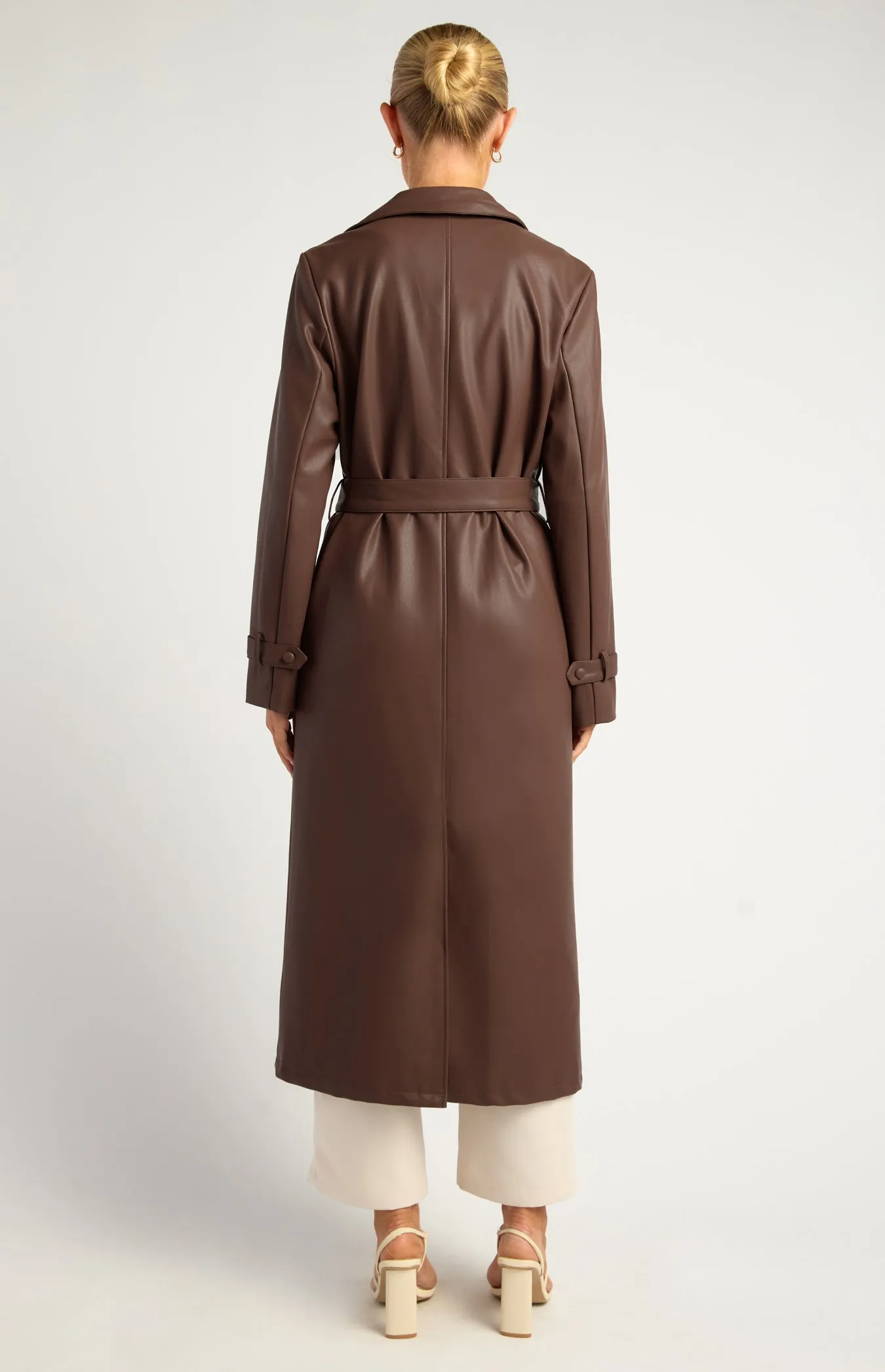 Ravenna Faux Leather Trench Coat - Dark Chocolate