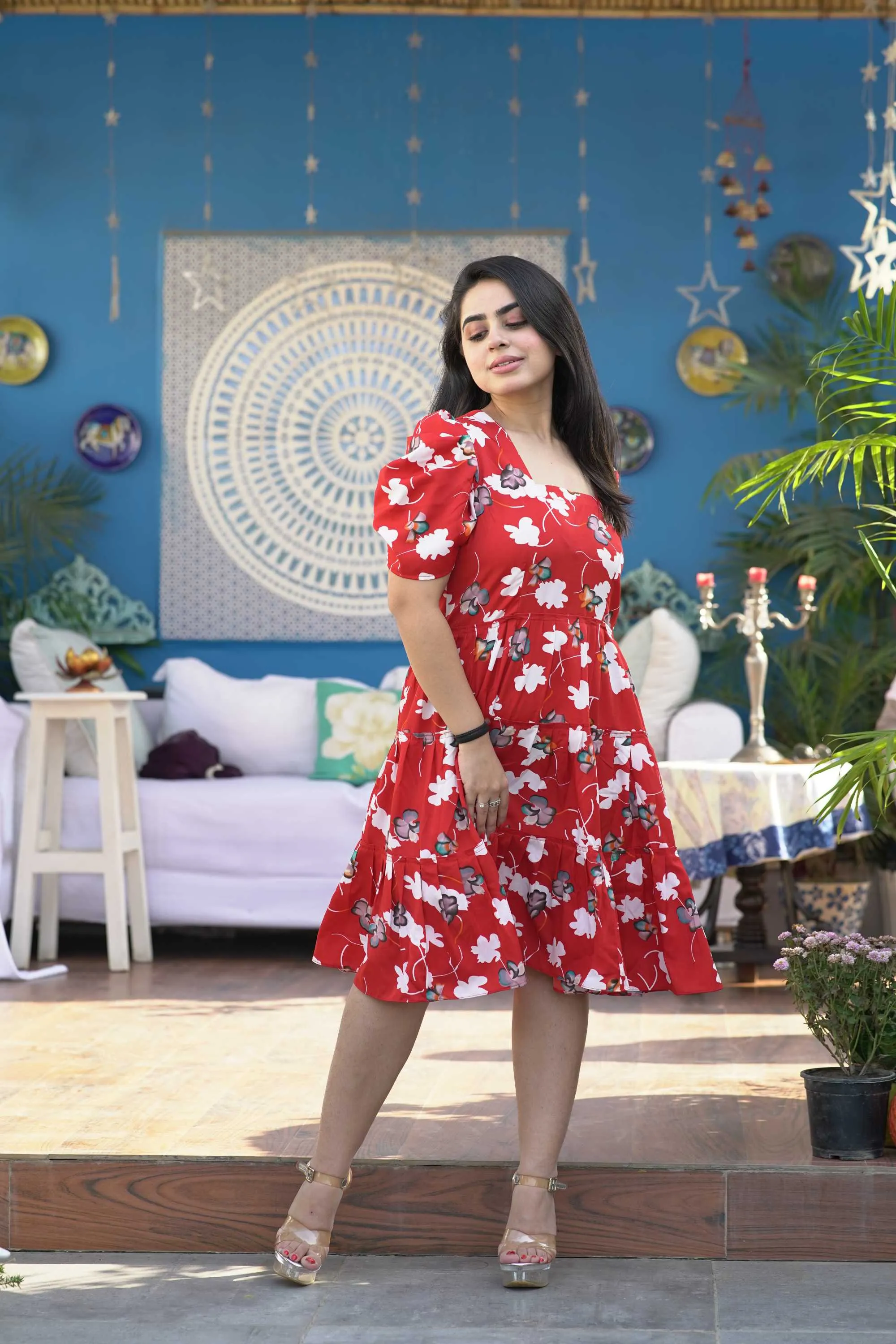 RED ANGEL SKATER DRESS FOR WOMEN