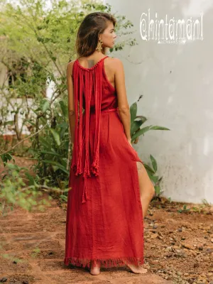 Rope Collar Boho Maxi Dress / Red Ochre