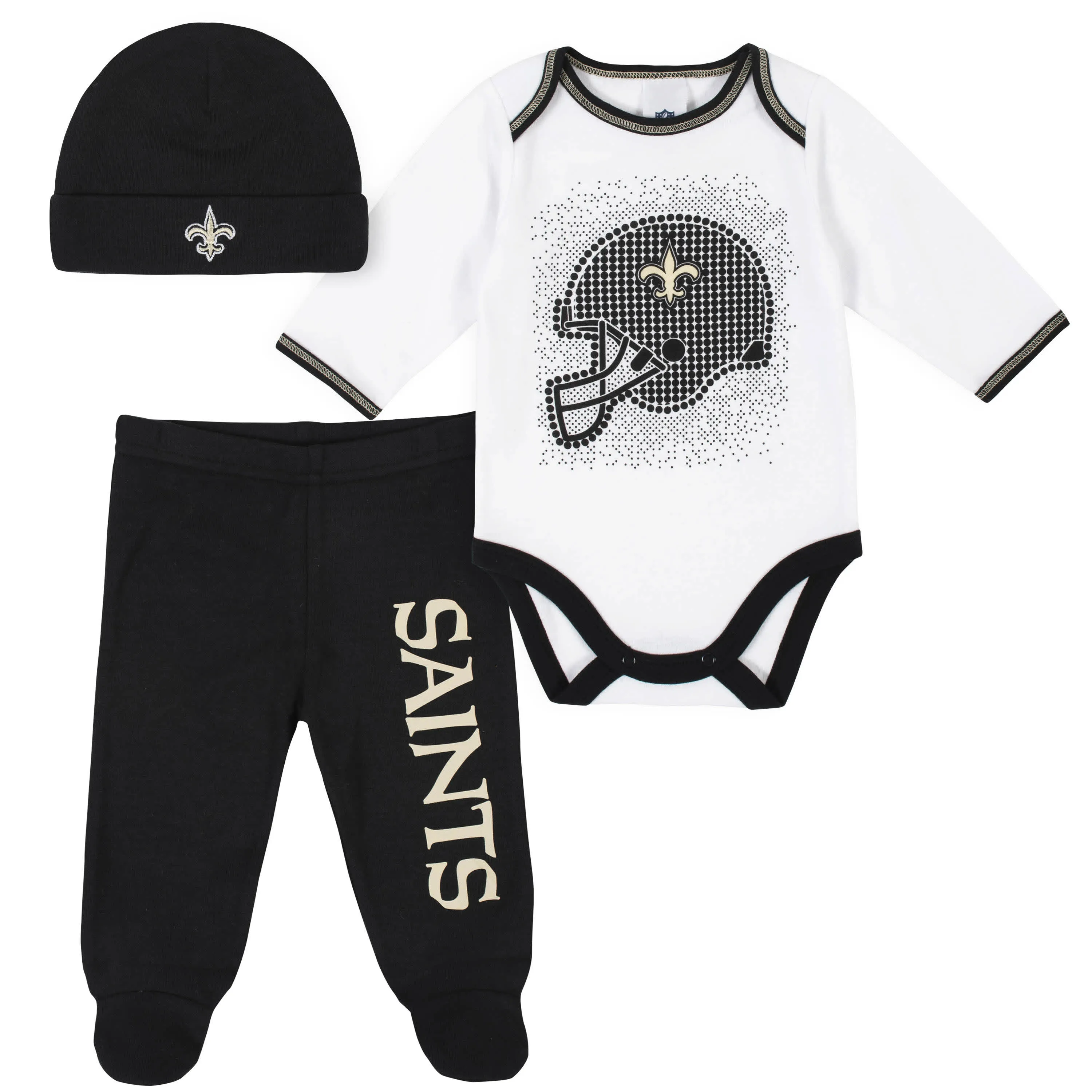 Saints Baby Boys 3-Piece Bodysuit, Pant, and Cap Set